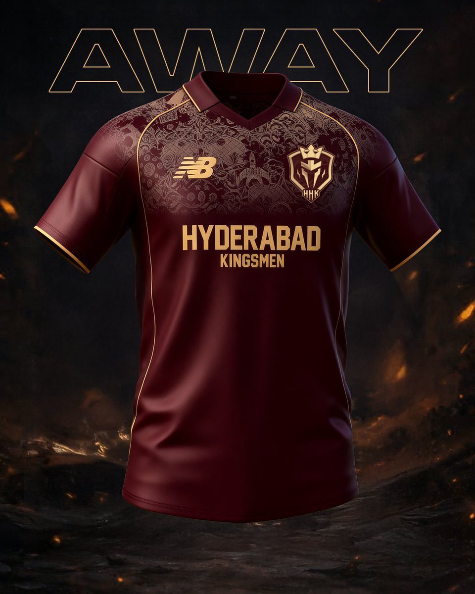 Hyderabad Kingsmen Away Shirt 2026 official maroon and gold jersey front view