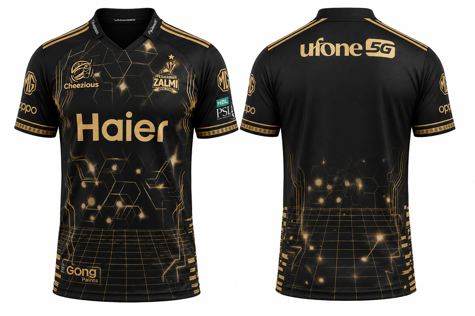 Peshawar Zalmi home and away shirt 2026 champions set side by side