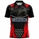 Black red flame star custom cricket shirt front view with team name
