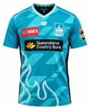 Brisbane Heat BBL teal cricket jersey front view with flame outline graphic pattern