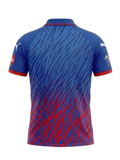 Delhi Capitals DC blue and red tiger stripe IPL jersey back view