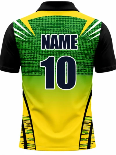 Green yellow halftone fade custom cricket shirt back view with team name