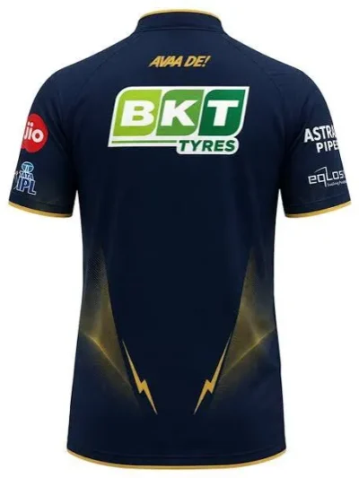 Gujarat Titans GT dark blue and gold IPL jersey back view