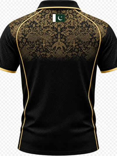 Hyderabad Kingsmen black and gold cricket jersey back view