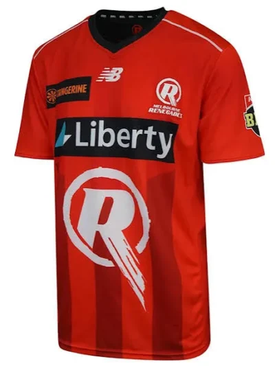 Melbourne Renegades BBL red cricket jersey front view with signature R graphic emblem logo