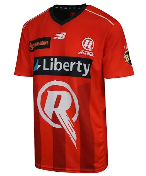 Melbourne Renegades BBL red cricket jersey front view with signature R graphic emblem logo