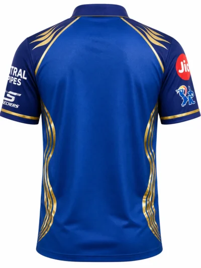 Mumbai Indians MI blue and gold IPL jersey back view