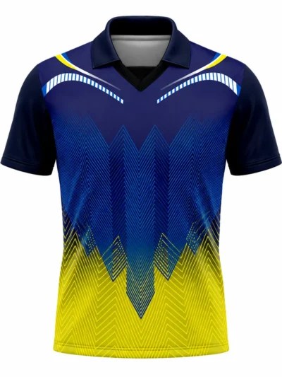 Navy Blue Yellow Zigzag Custom Cricket Shirt