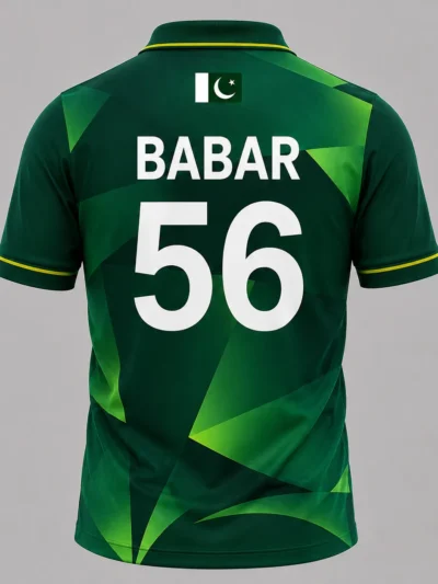 Pakistan green number 56 fan cricket jersey back view with custom name and number