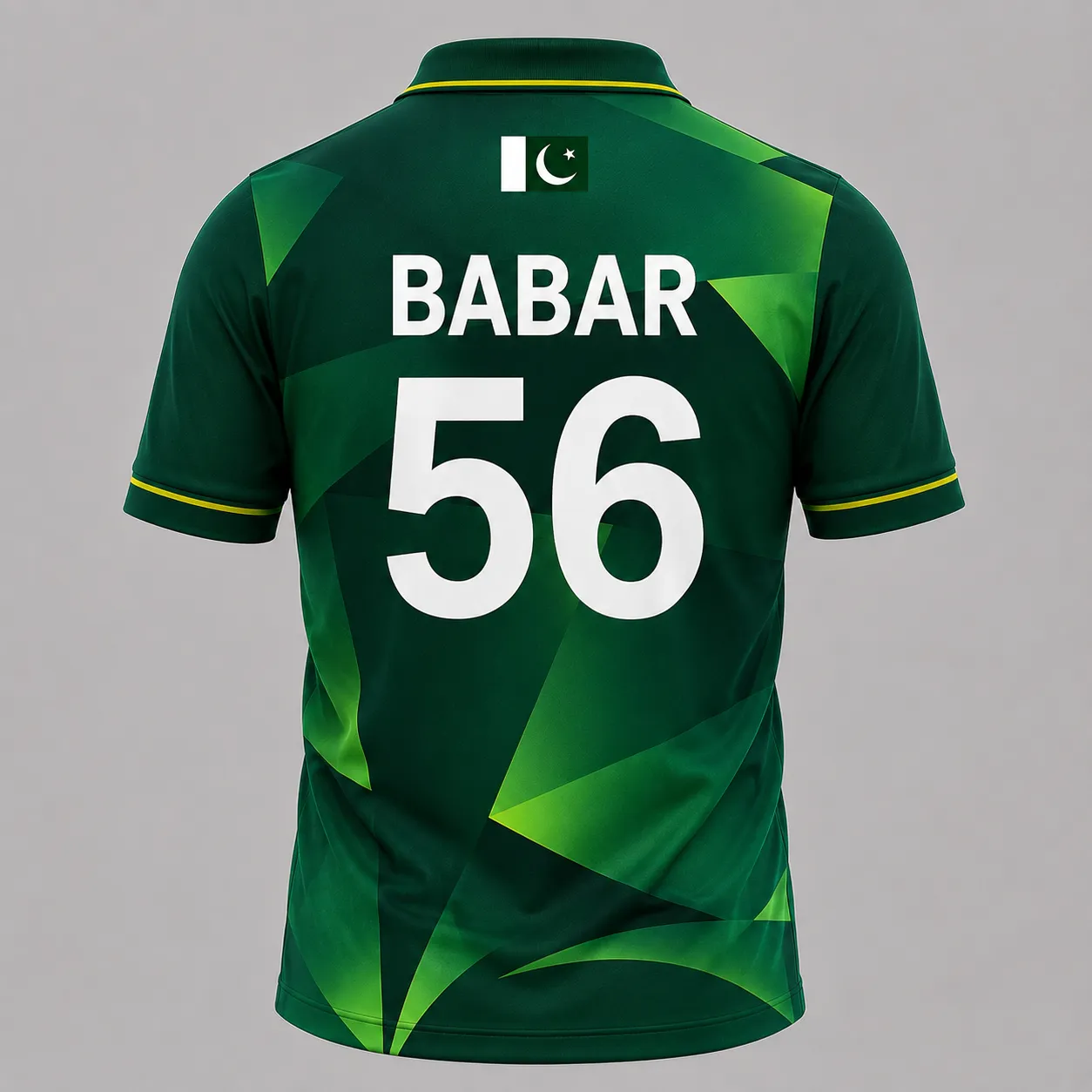 Pakistan green number 56 fan cricket jersey back view with custom name and number