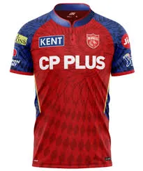Punjab Kings PBKS red and blue IPL jersey front view with lion crest logo