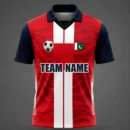 Red white tiger stripe Pakistan flag custom cricket shirt front view with team name