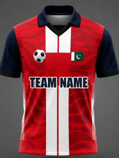 Red white tiger stripe Pakistan flag custom cricket shirt front view with team name