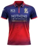 Royal Challengers Bengaluru RCB blue and red gradient IPL jersey front view with lion crest