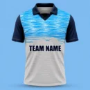 Sky blue grey streak custom cricket shirt front view with team name