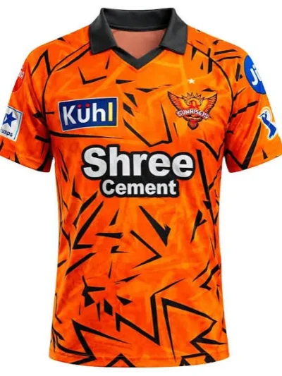 Sunrisers Hyderabad SRH orange and black patterned IPL jersey front view