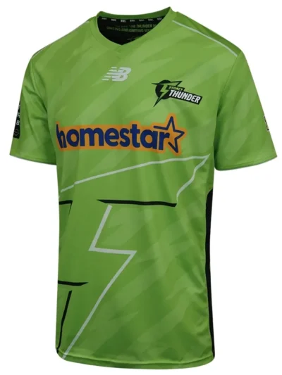 Sydney Thunder BBL electric lime green cricket jersey front view with lightning bolt line graphic