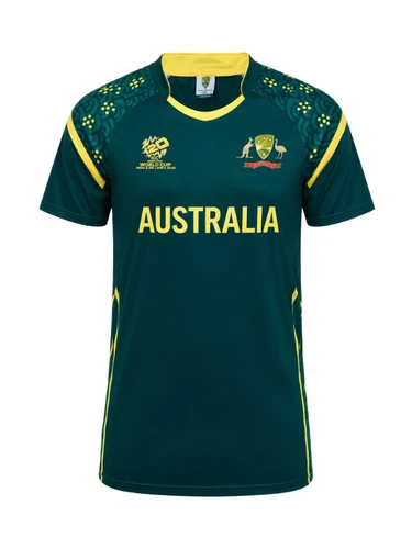 Australia T20 World Cup Jersey official green and gold shirt front view