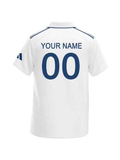 India Test Cricket Jersey white shirt back view with name and number