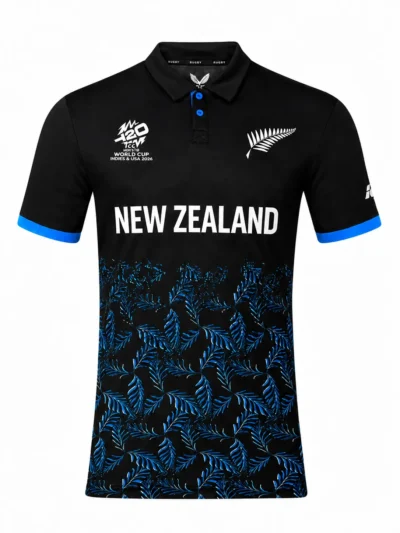New Zealand T20 World Cup 2026 Jersey official black fern print shirt front view