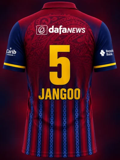Saint Lucia CPL maroon and navy blue cricket jersey back view