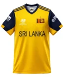 Sri Lanka national cricket team black and yellow jersey front view with lion logo and dynamic slash pattern